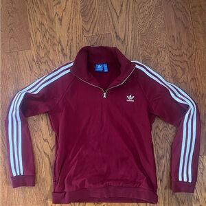 Adidas Sweatshirt Womens Large Burgundy Red 1/4 Zip Pullover With Pockets